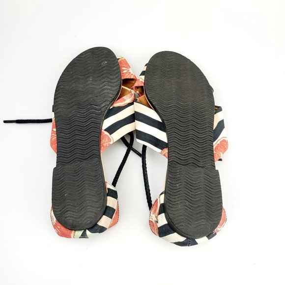 INSECTA Black white Striped Orange Fruit UNISEX Vegan Flats M 6.5 W 7.5 Peep Toe - Picture 9 of 11